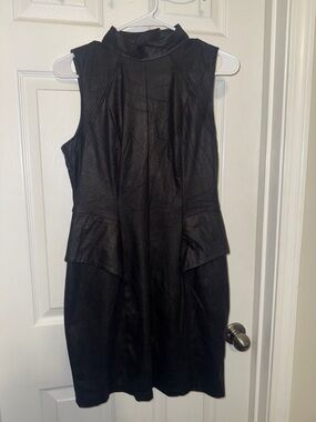 Sleeveless Black Faux-SuedePeplum Dress